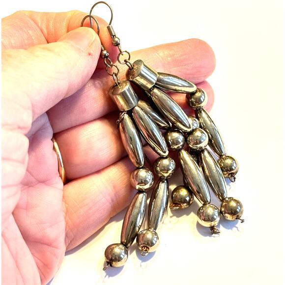 Tribal Pierced earrings long silver beads drop & dangle style southwestern Boho - Picture 6 of 6